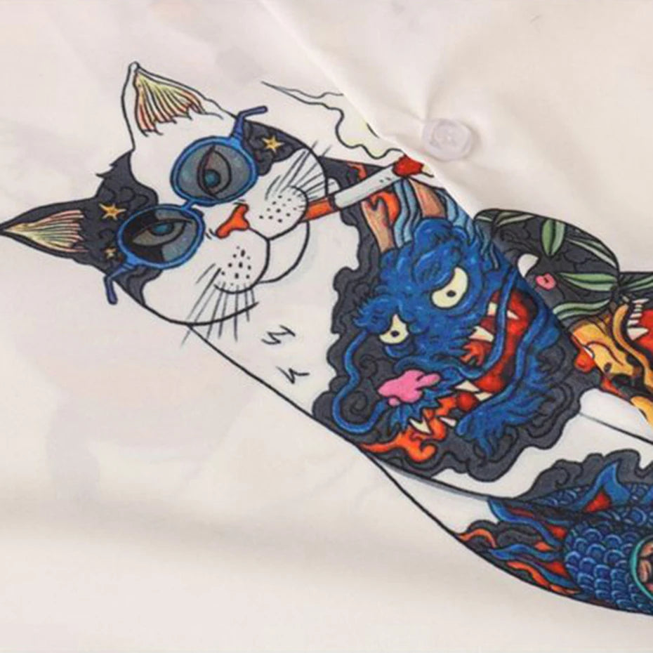 Y2K Cats Print Loose Shirt — detail shot