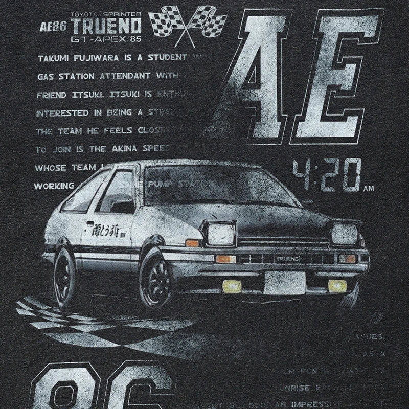 Racing Black Racing Car Graphic Oversized T-Shirt — back view