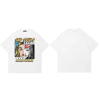 Y2K White Cartoon Graphic T-Shirt — fabric close-up