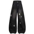Vintage Blue Ripped Denim Wide Leg Jeans — back view