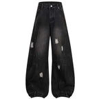 Vintage Blue Ripped Denim Wide Leg Jeans — back view