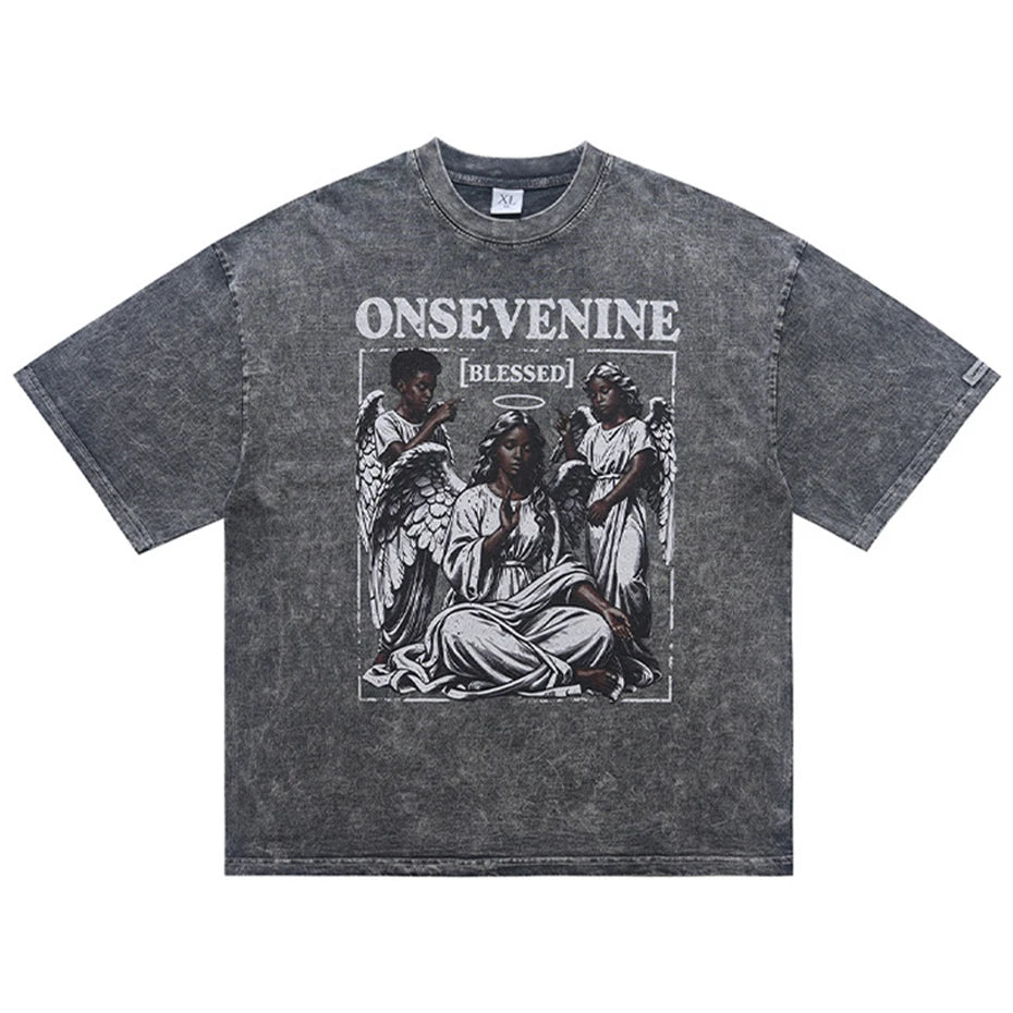 Blue Vintage Graphic Oversized T-Shirt — front view