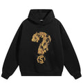 Burning Question Mark Graphic Hoodie — fabric close-up