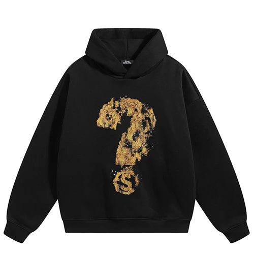 Burning Question Mark Graphic Hoodie — fabric close-up