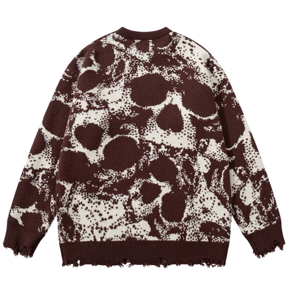 Y2K Vintage Skull Graphic Knit Oversized Sweater — detail shot
