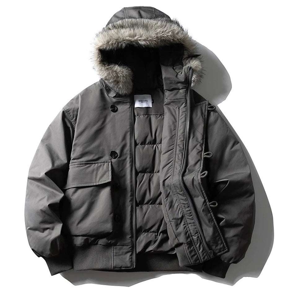 White Padded Fur Loose Puffer Jacket — detail shot