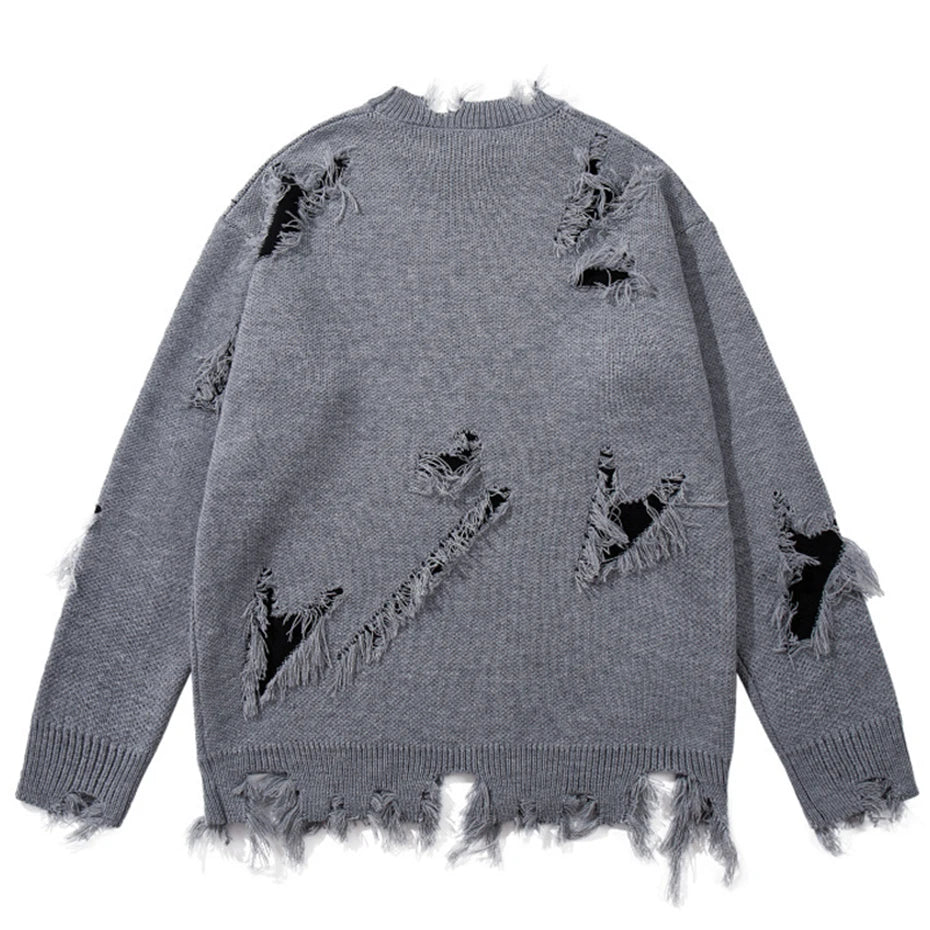 Vintage Ripped Knit Oversized Sweater — front view