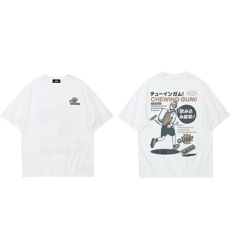 Kanji Cartoon Print T-Shirt — fit shot