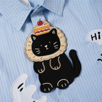 Button Cat Embroidered Loose Shirt — detail shot
