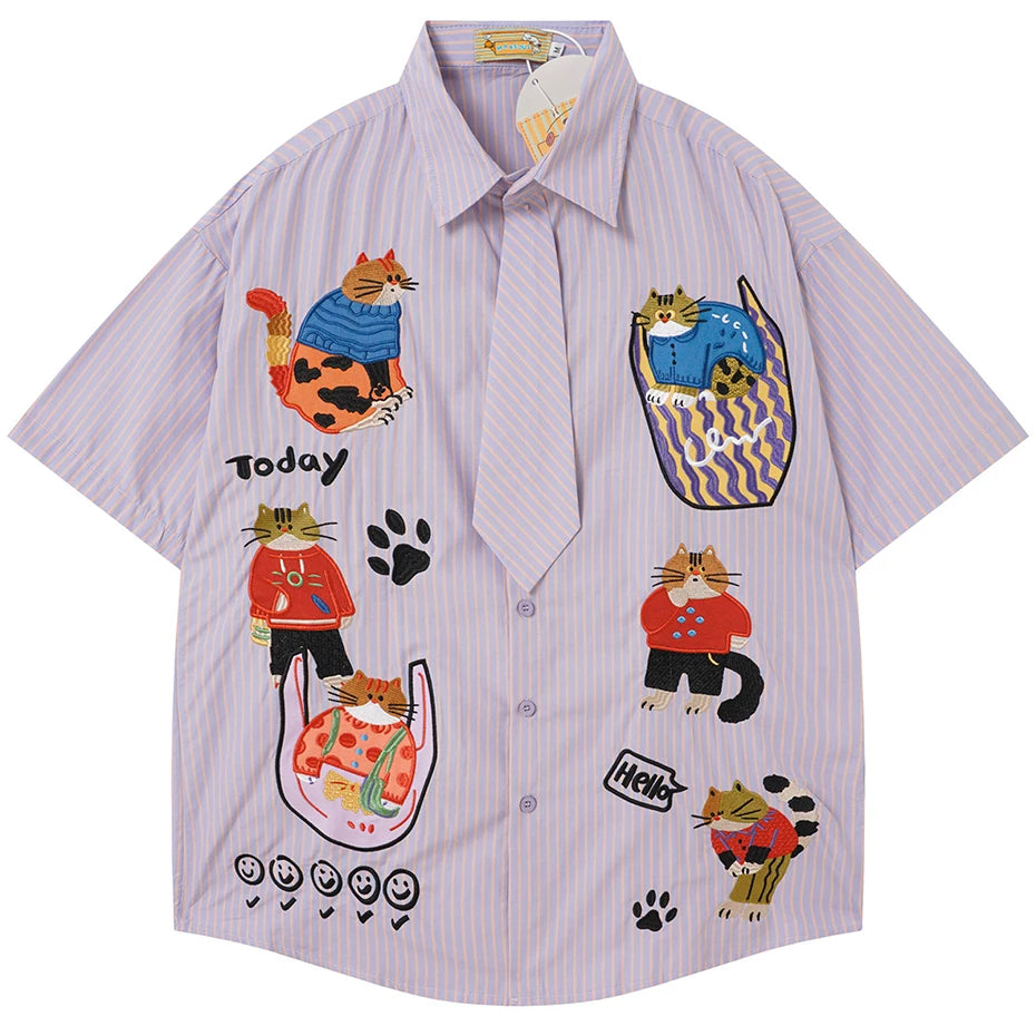 Short Y2K Cat Graphic Loose Shirt — back view