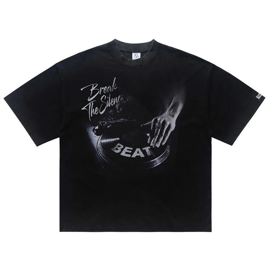 Black Vintage Graphic Oversized T-Shirt — fit shot