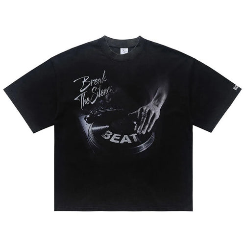 Black Vintage Graphic Oversized T-Shirt — fit shot