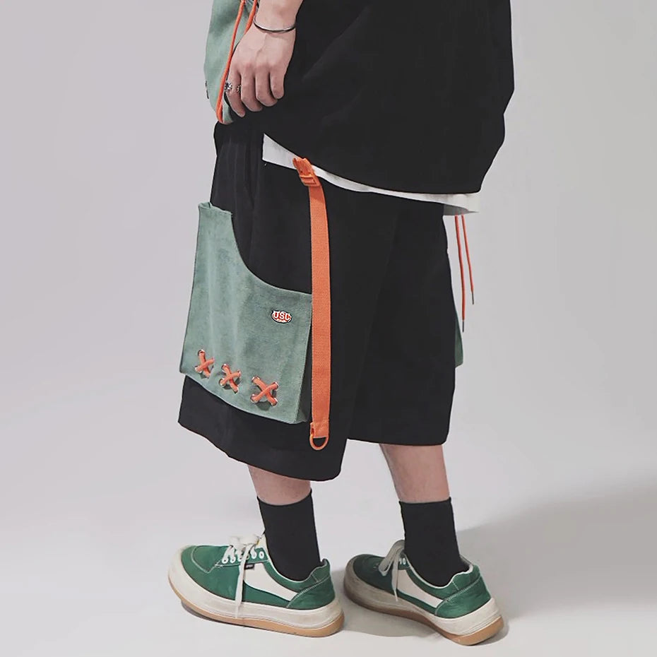 Y2K Patchwork Loose Cargo Shorts — detail shot