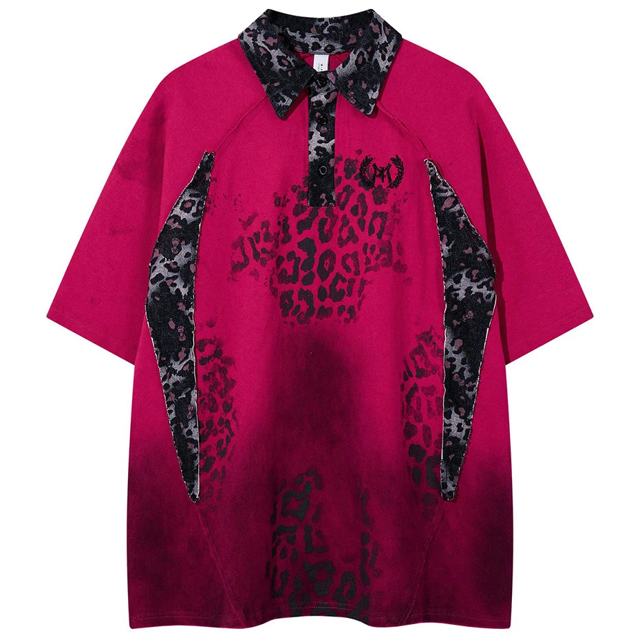 Y2K Vintage Leopard Patchwork Oversized T-Shirt — back view