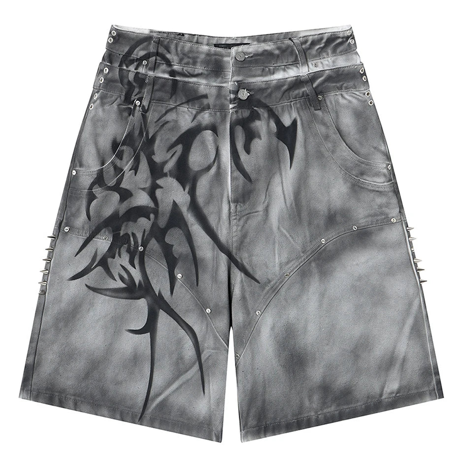 Punk Wide Leg Denim Shorts — styling shot