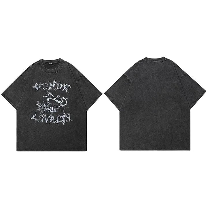 Boxing Retro Black Washed T-Shirt — fabric close-up