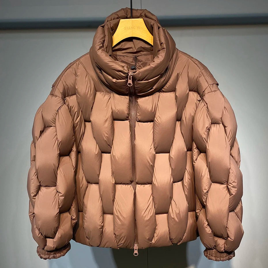 Black Padded Loose Puffer Jacket — front view