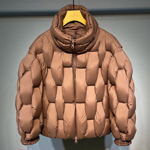 Black Padded Loose Puffer Jacket — front view