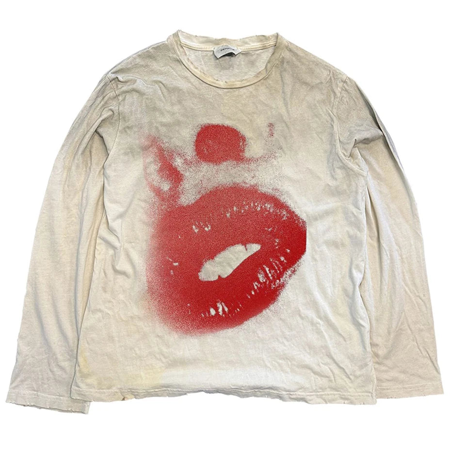 Vintage Lightning Graphic Oversized Long Sleeve Tee — fit shot