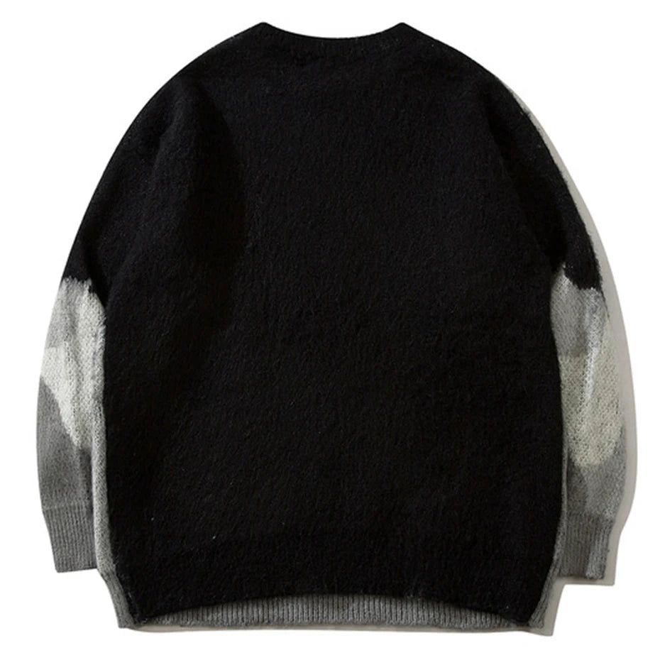 Black Cat Graphic Knit Oversized Sweater — front view