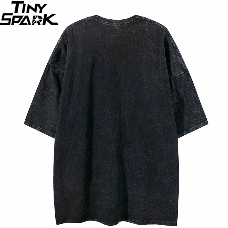 Retro Black Washed Loose T-Shirt — back view