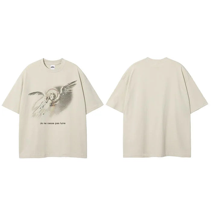 Beige Angel Wings Graphic T-Shirt — fit shot