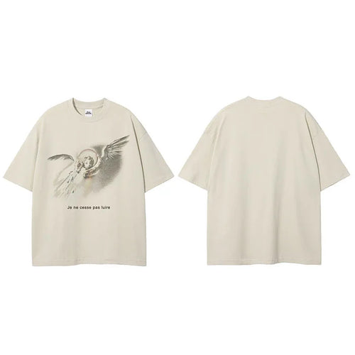 Beige Angel Wings Graphic T-Shirt — fit shot