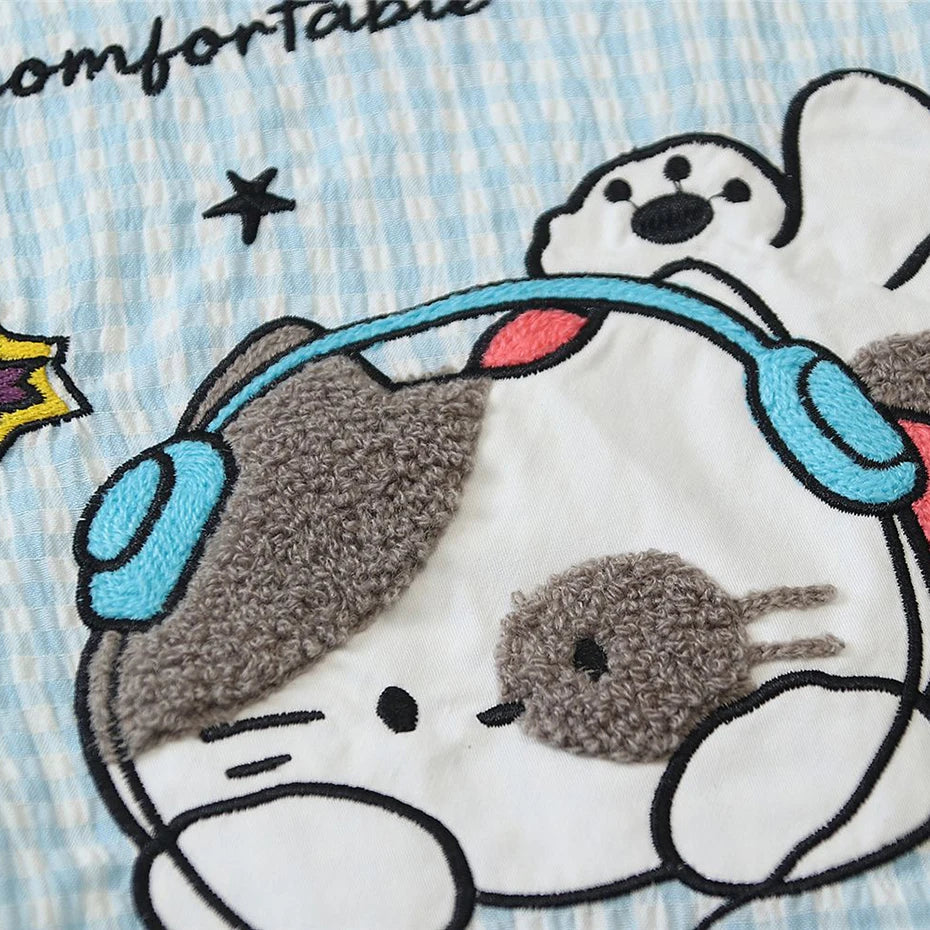 Embroidered Cat Graphic Loose Shirt — detail shot