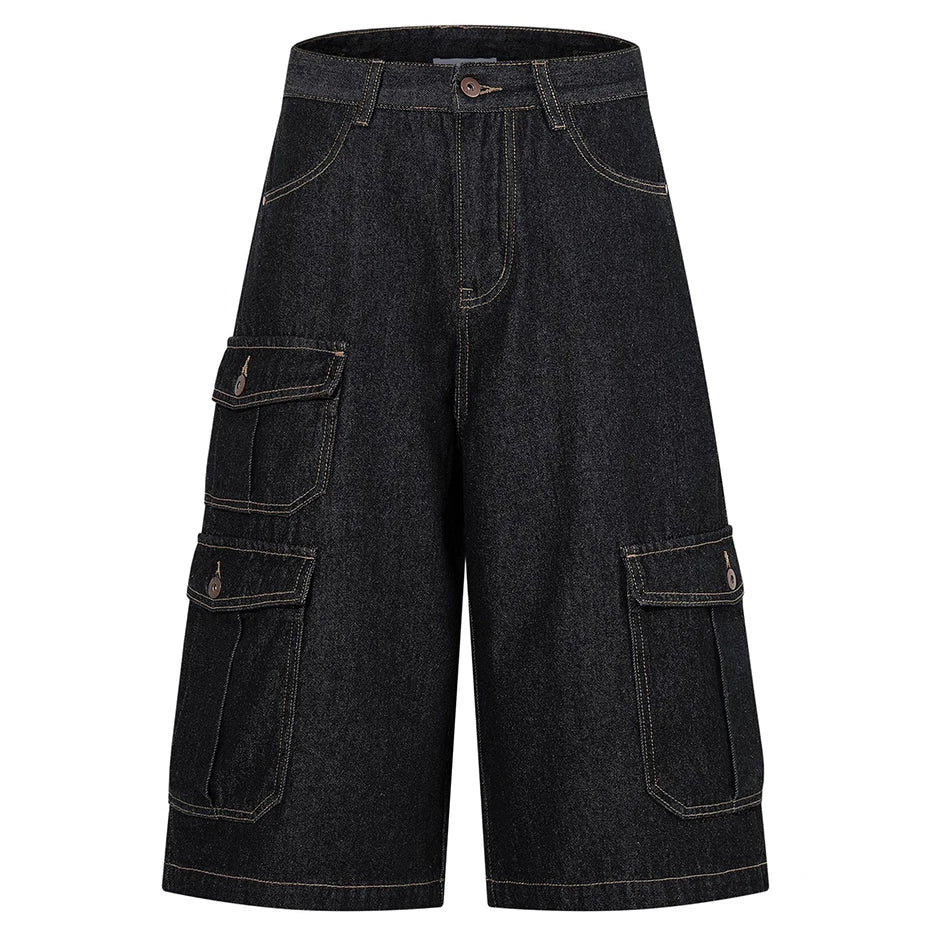 Y2K Car Loose Denim Shorts — fabric close-up