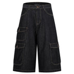 Y2K Car Loose Denim Shorts — fabric close-up
