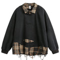 Y2K Plaid Spliced Oversized Hoodie — back view