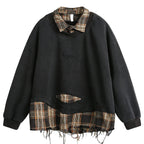 Y2K Plaid Spliced Oversized Hoodie — back view