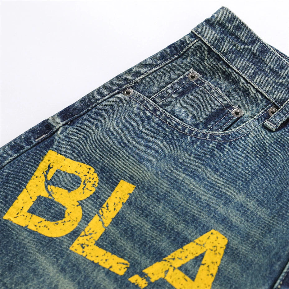 Car Vintage Loose Denim Shorts — back view