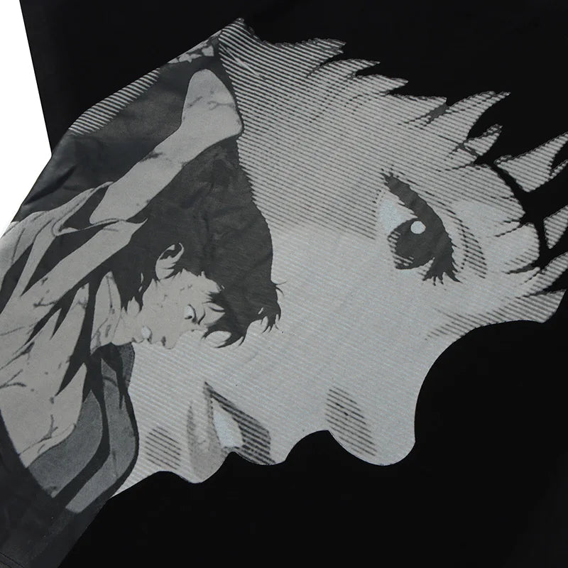Anime Girl Print Loose T-Shirt — back view