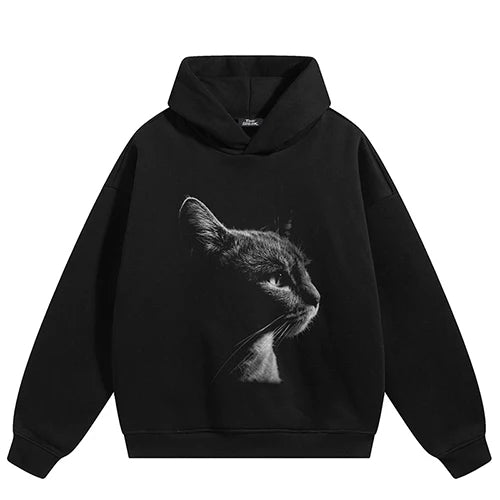 Cat Print Hoodie — fabric close-up