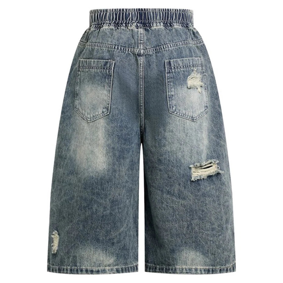 Vintage Ripped Loose Denim Shorts — front view
