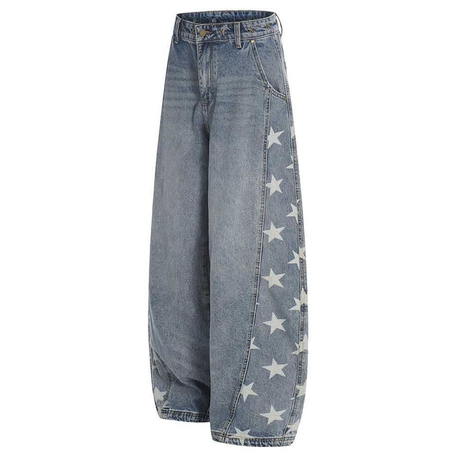 Vintage Star Graphic Denim Baggy Jeans — front view