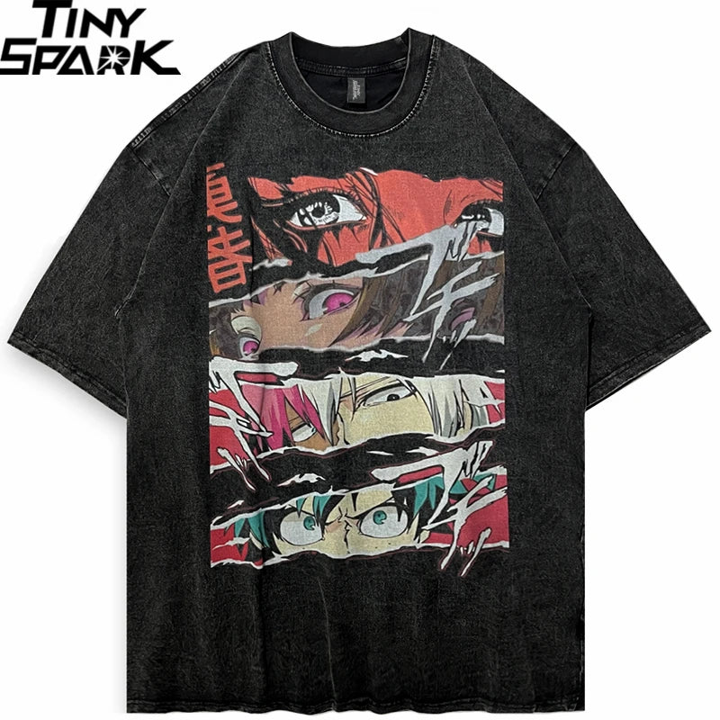 Vintage Anime Cartoon Graphic Oversized T-Shirt — front view