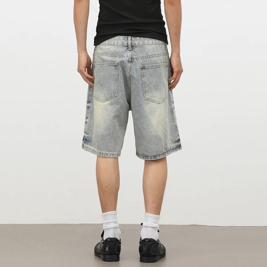 Blue Vintage Loose Denim Shorts — fit shot