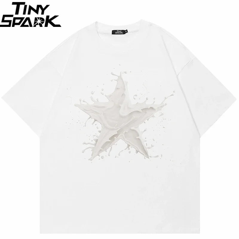 Y2K White Star Graphic T-Shirt — front view