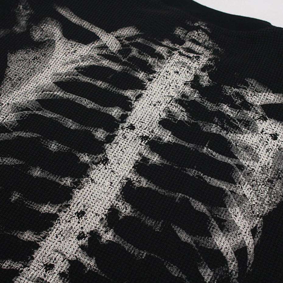Black Skeleton Graphic Oversized Long Sleeve Tee — fit shot