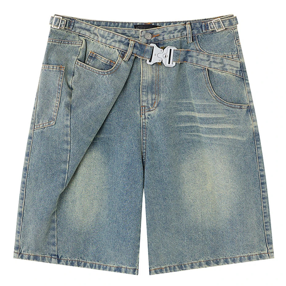 Tactical Y2K Loose Denim Shorts — styling shot