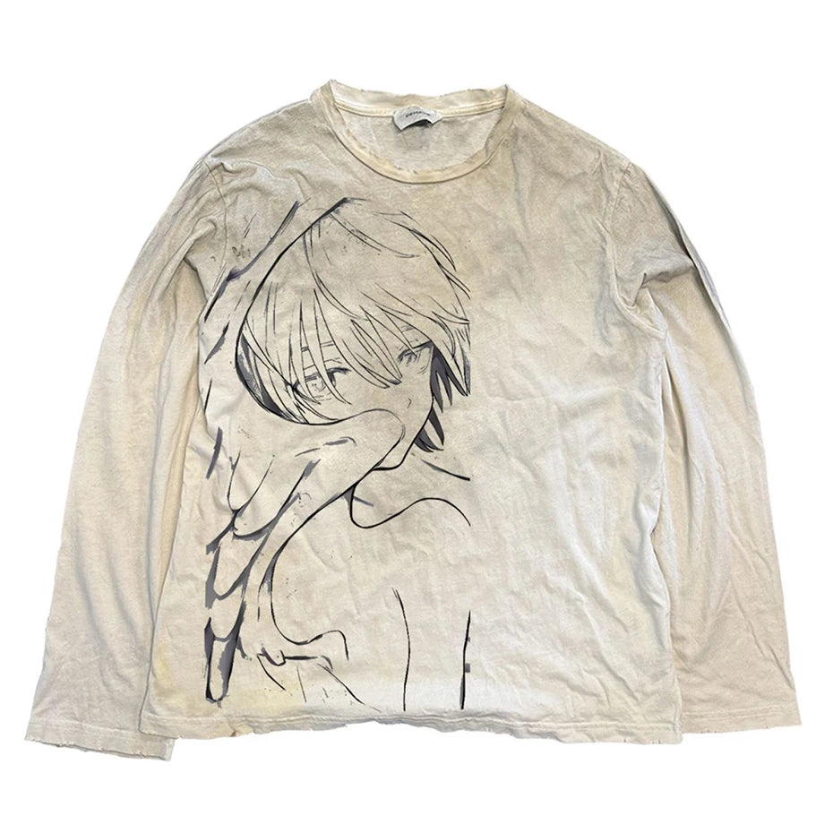 Vintage Flower Graphic Oversized Long Sleeve Tee — back view