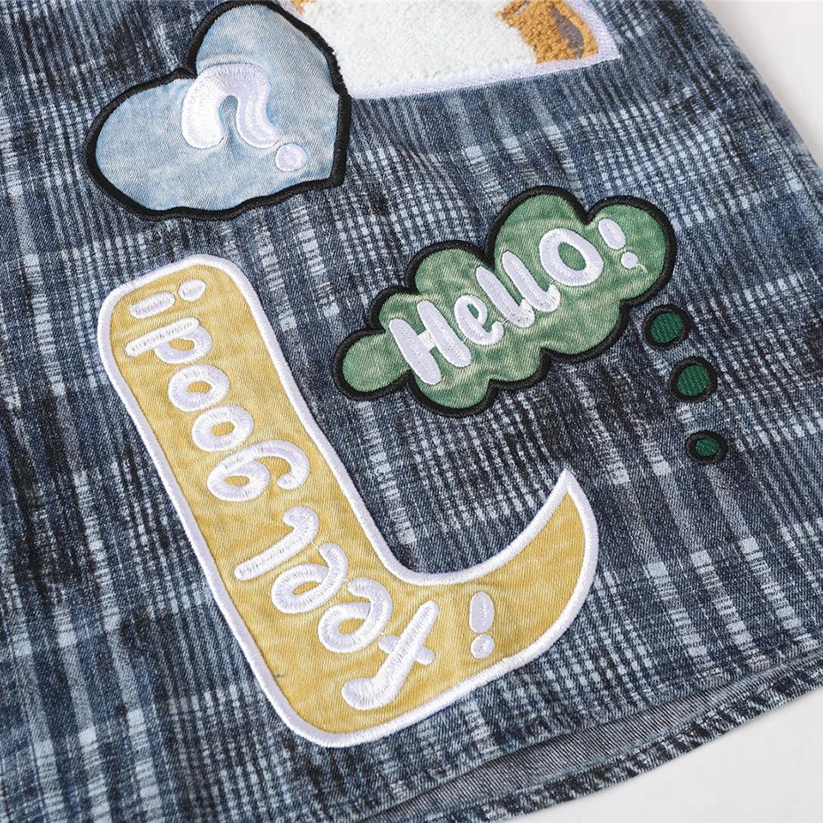 Y2K Vintage Cat Embroidered Denim Loose Shirt — fit shot
