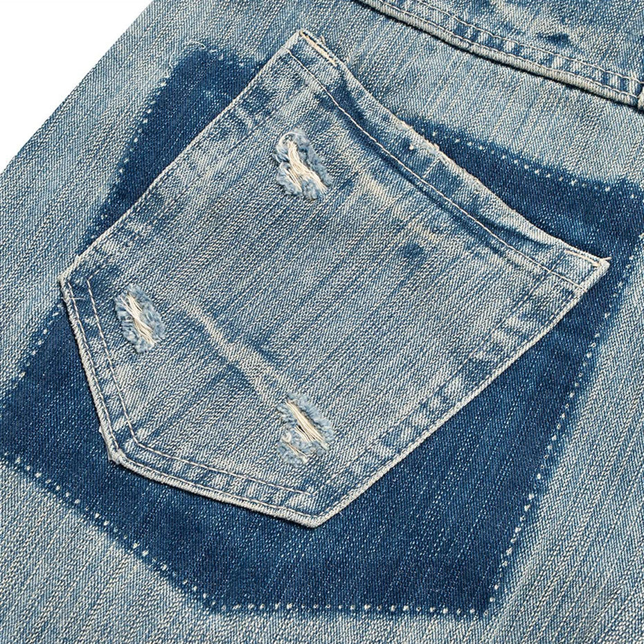Vintage Blue Ripped Denim Baggy Jeans — fit shot