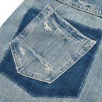 Vintage Blue Ripped Denim Baggy Jeans — fit shot
