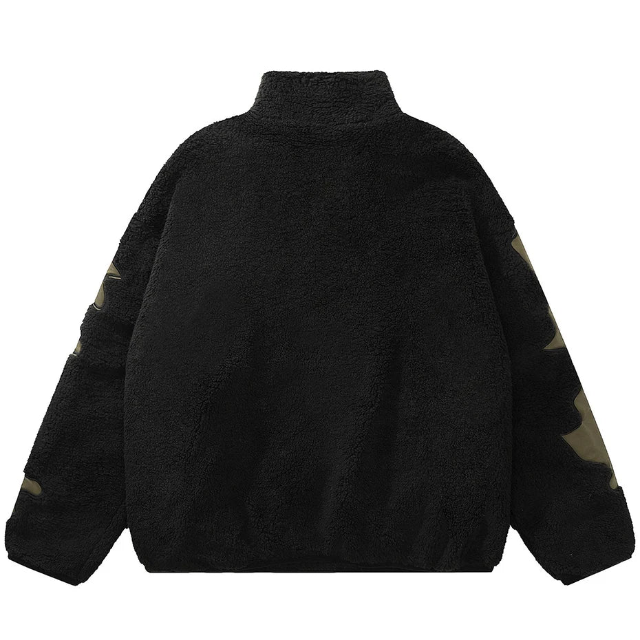 Skull Skeleton Embroidered Fleece Coat — front view