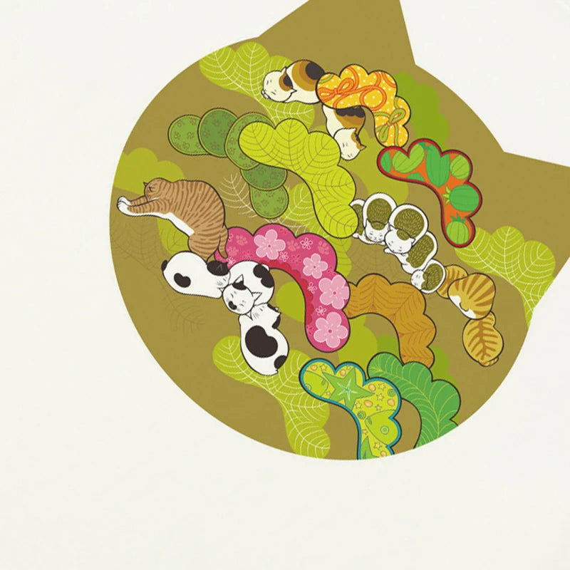 Y2K White Cartoon Cats Graphic T-Shirt — detail shot
