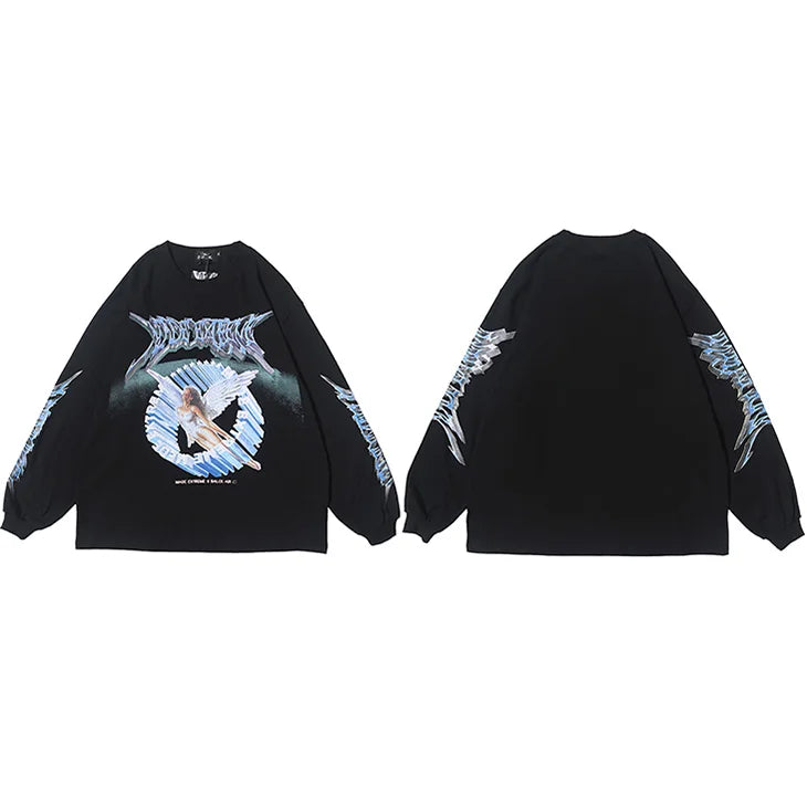 Retro Angel Print Loose T-Shirt — side view