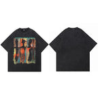 Vintage Black Shadow Graphic Oversized T-Shirt — fabric close-up